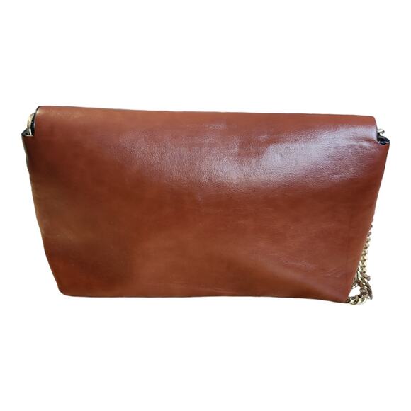 Zara Trafaluc Faux Cognac Brown Leather Gold Chain Crossbody Clutch Bag Purse - Picture 6 of 7